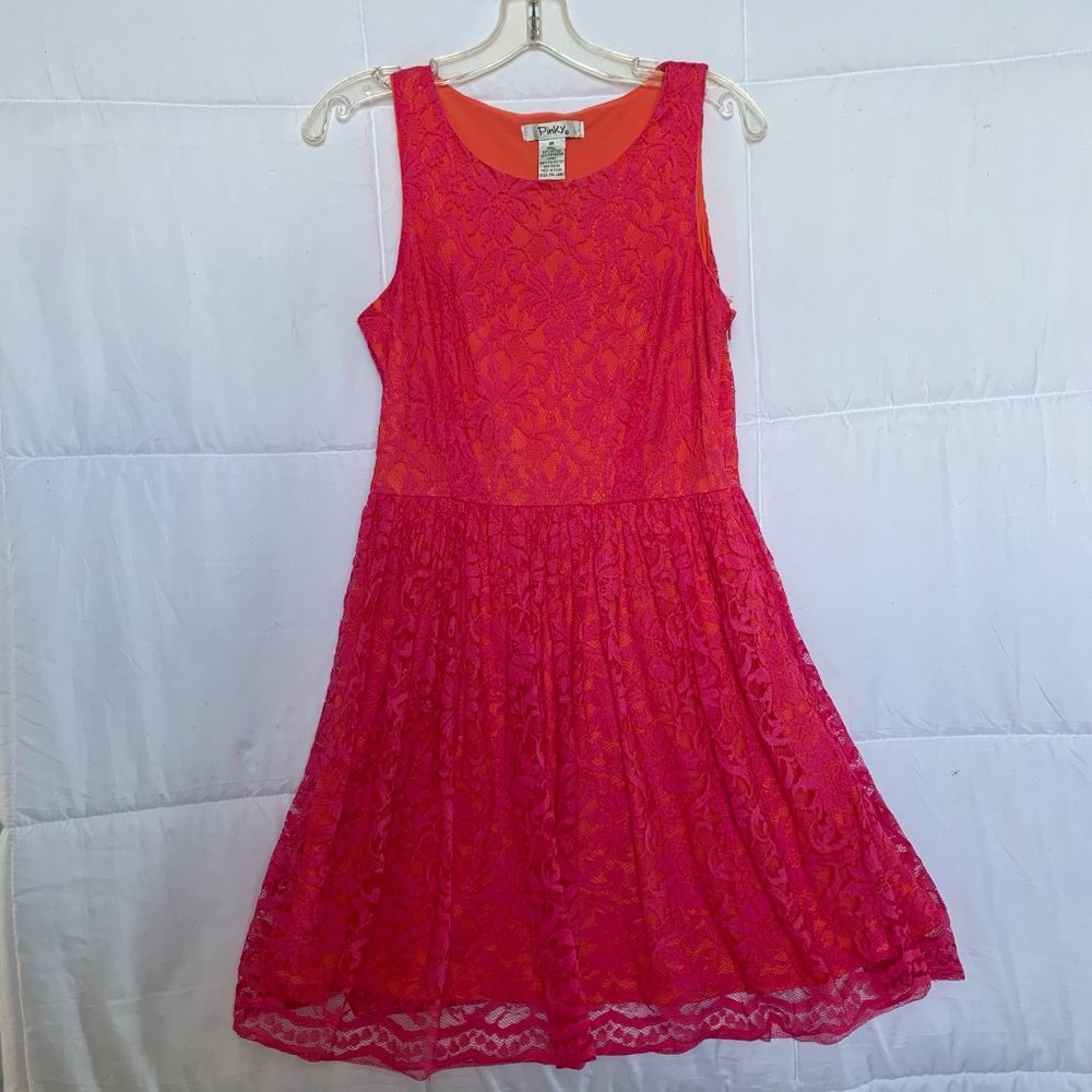Pinky Coral and Pink Lace Sleeveless Dress